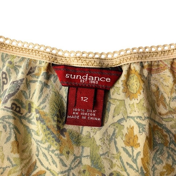 Sundance Silk Skirt Sz 12 Boho Floral Bird Print Midi A-Line Cottagecore Prairie - Picture 3 of 8